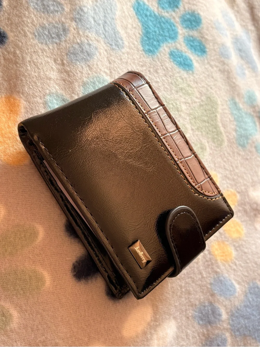 Vintage Black Wallet with Brown Croc-Trim